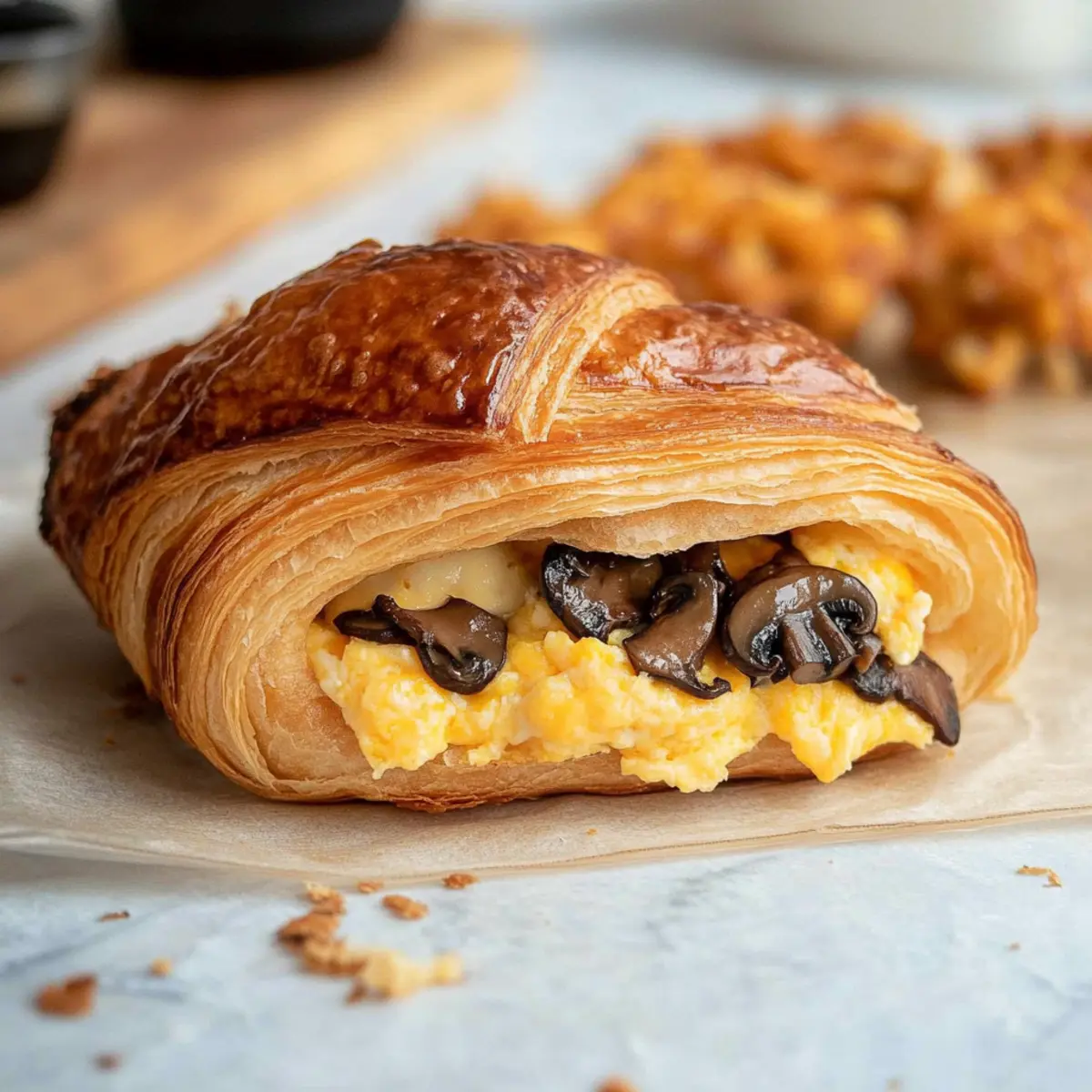Delicious Breakfast Croissants with Creamy Eggs & Mushrooms