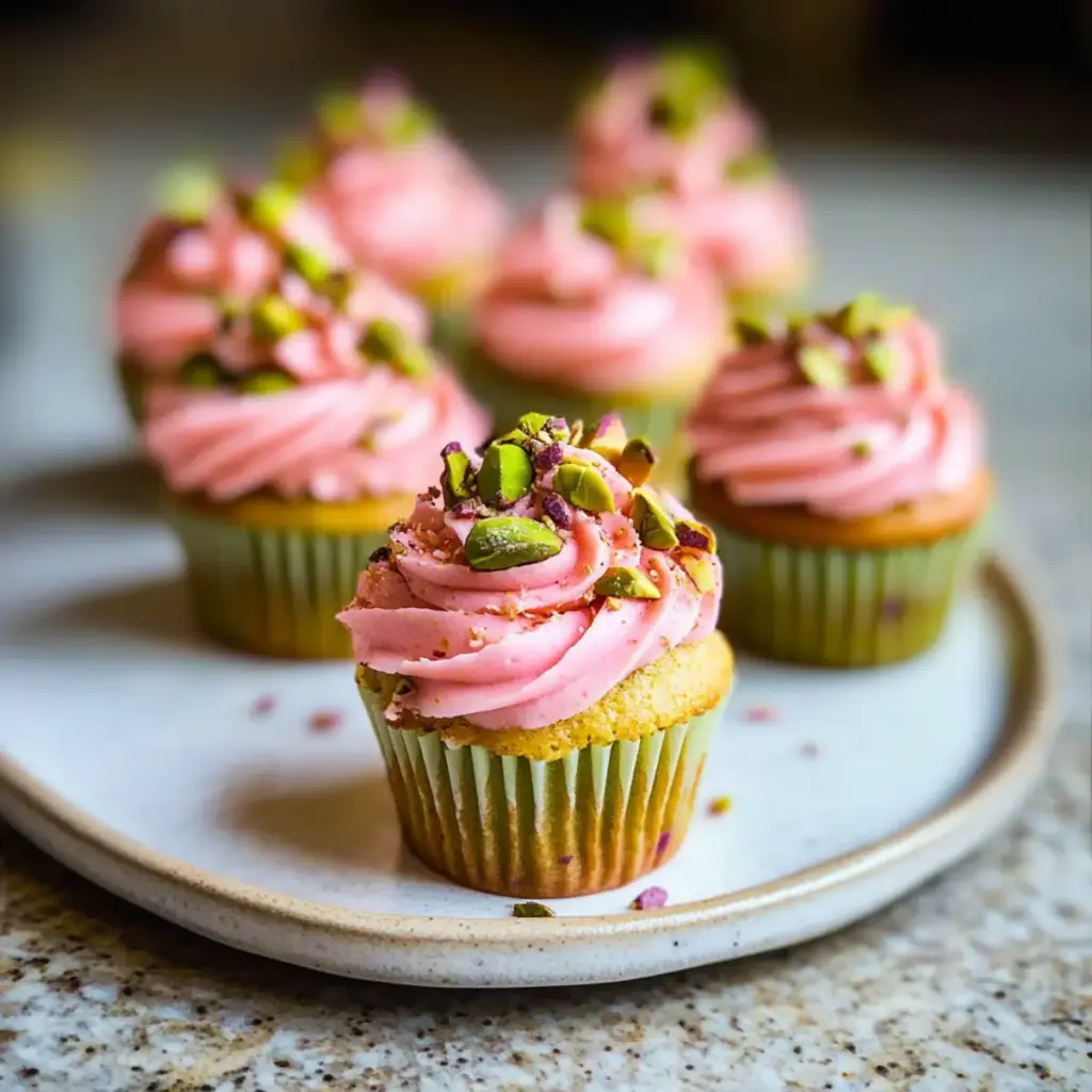 Vegan Mini Rose Pistachio Cupcakes