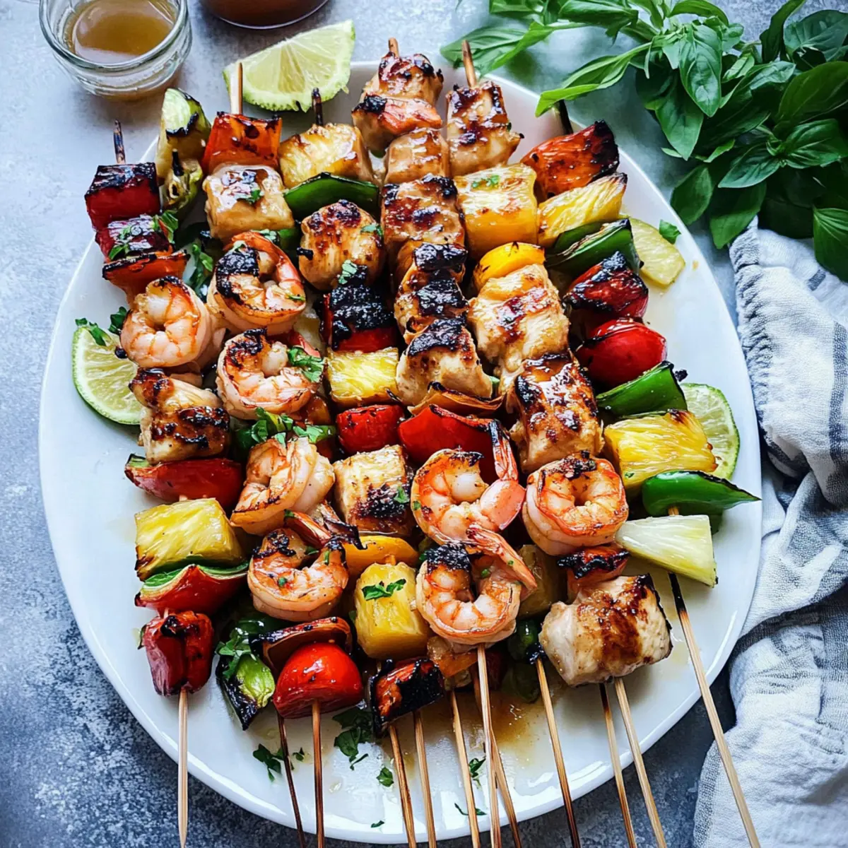Grilled Shrimp and Chicken Kabobs with Sweet Sesame Glaze