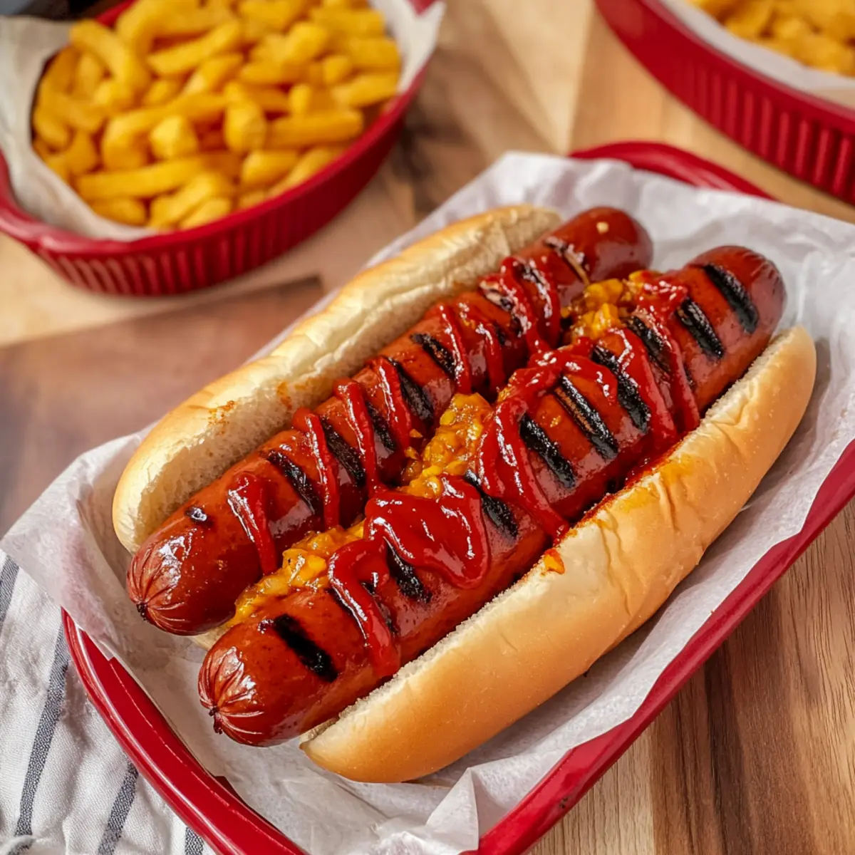 Grilled Barbecued Hot Dogs