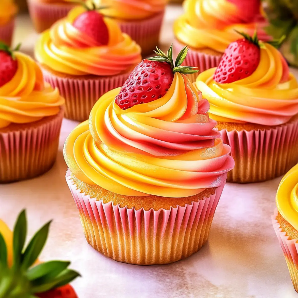 Mango Strawberry Sunset Cupcakes