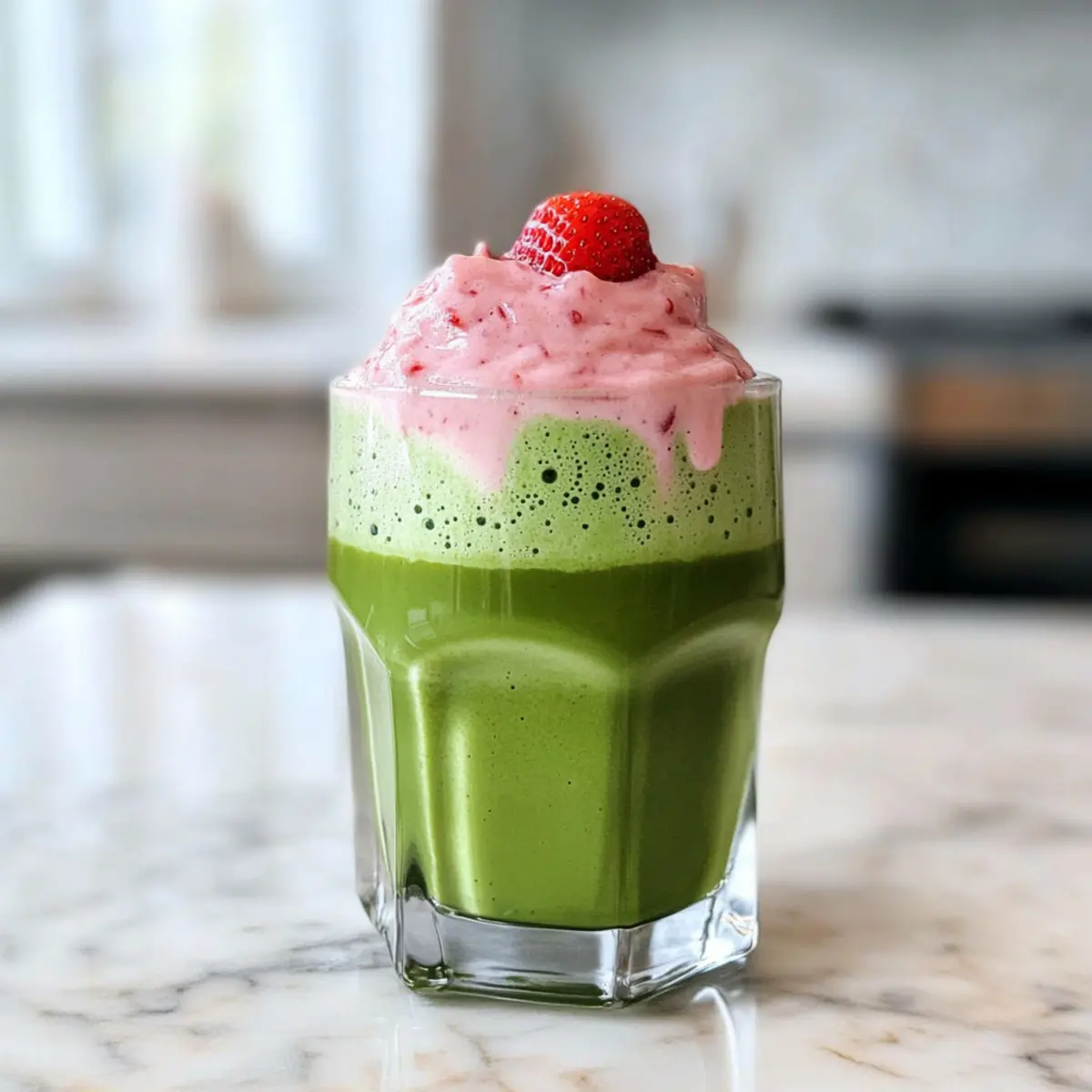 Iced Matcha Latte with Strawberry Cold Foam