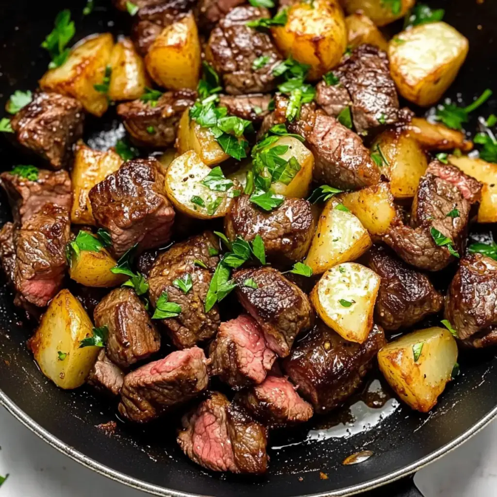 Garlic Butter Steak Bites and Potatoes