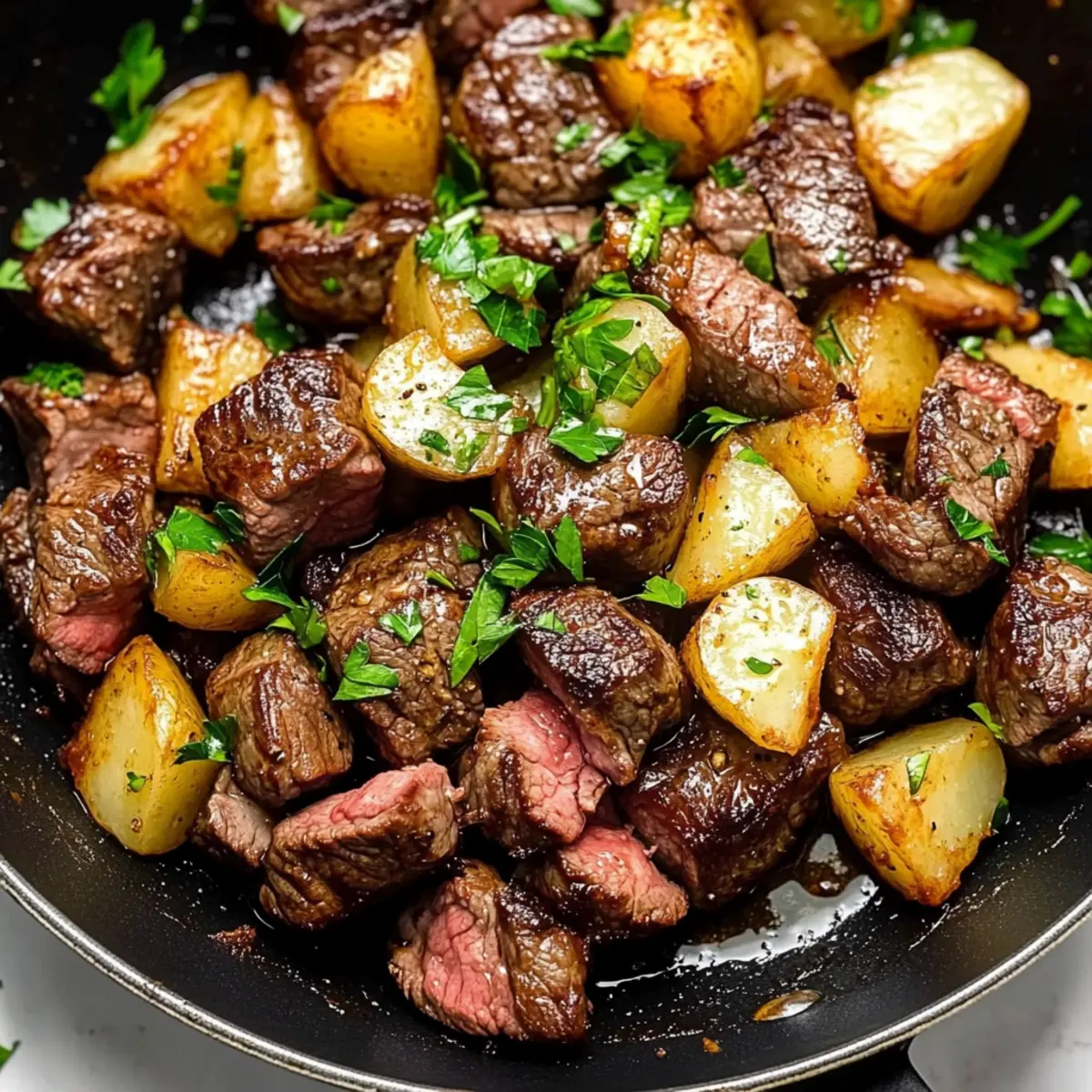 Garlic Butter Steak Bites and Potatoes