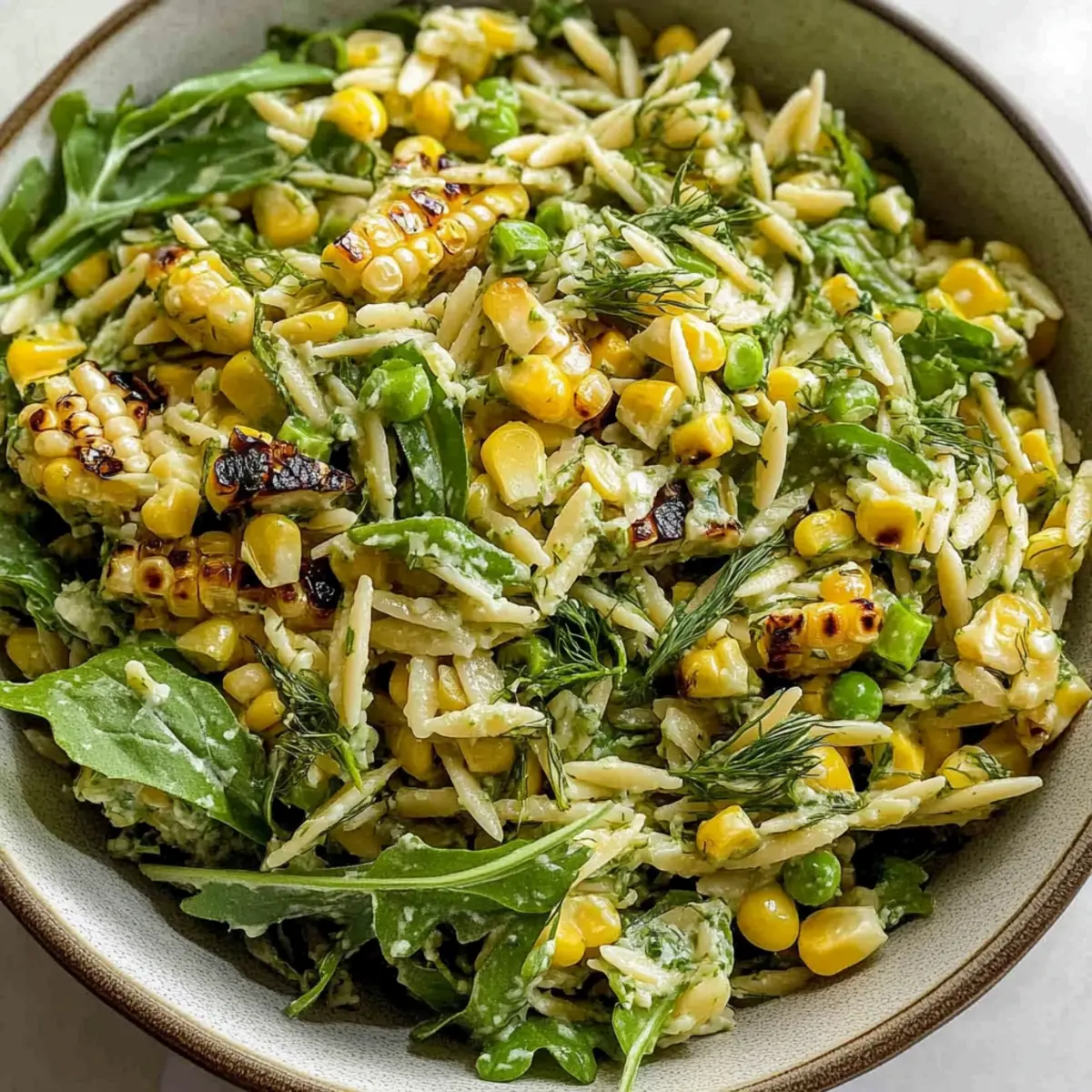 Grilled Corn Orzo Salad with Scallion Dill Dressing Bliss