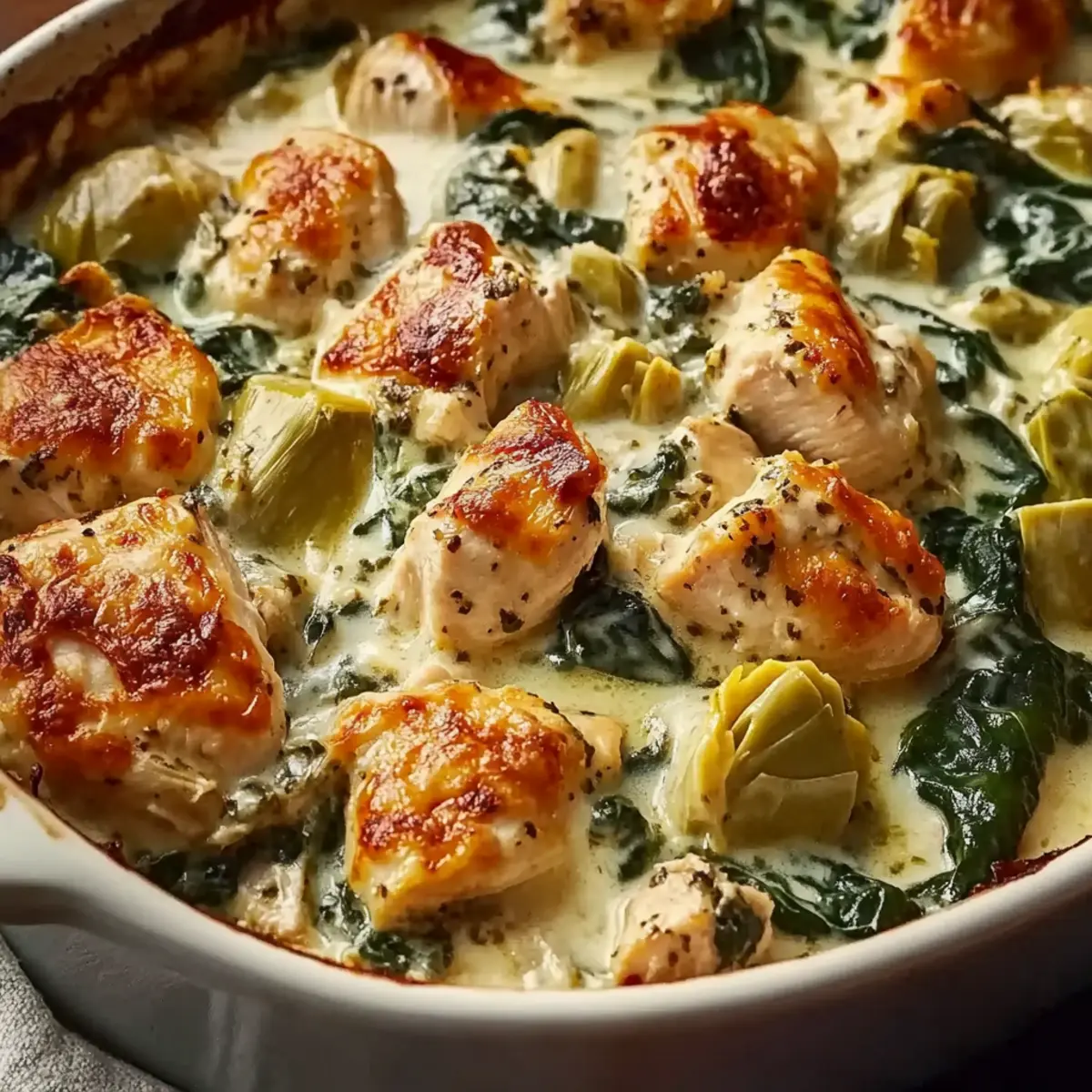 High-Protein Spinach and Artichoke Chicken Casserole