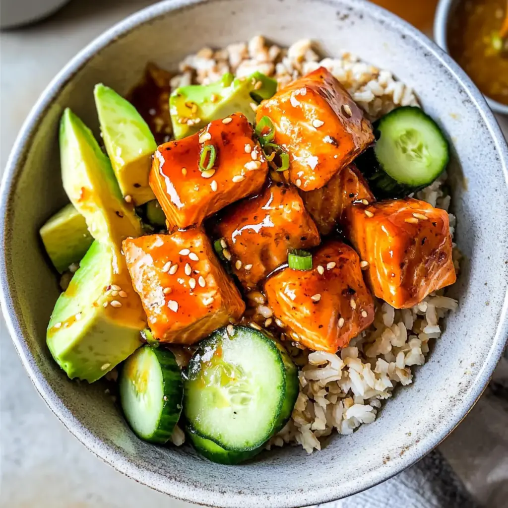 Honey Sriracha Roasted Salmon Rice Bowls
