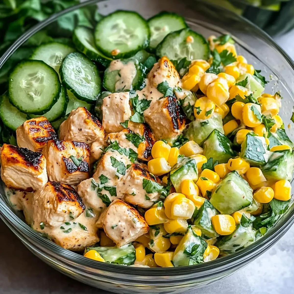 Street Corn Creamy Cucumber Chicken Salad